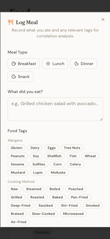 Log meal dialog