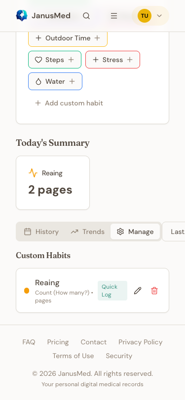 Manage custom habits