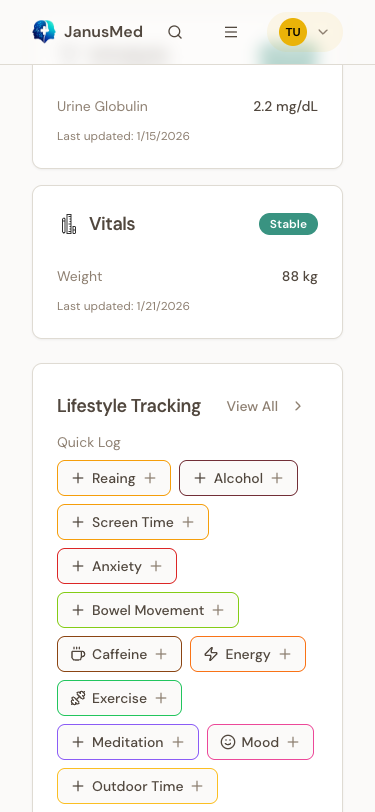 Quick Log section on dashboard