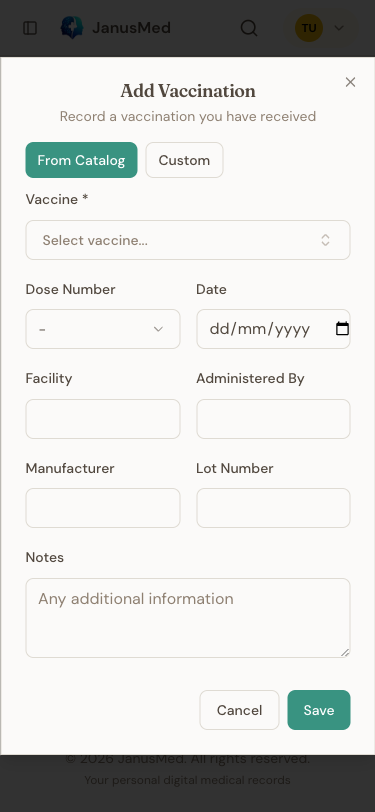 Add vaccination dialog